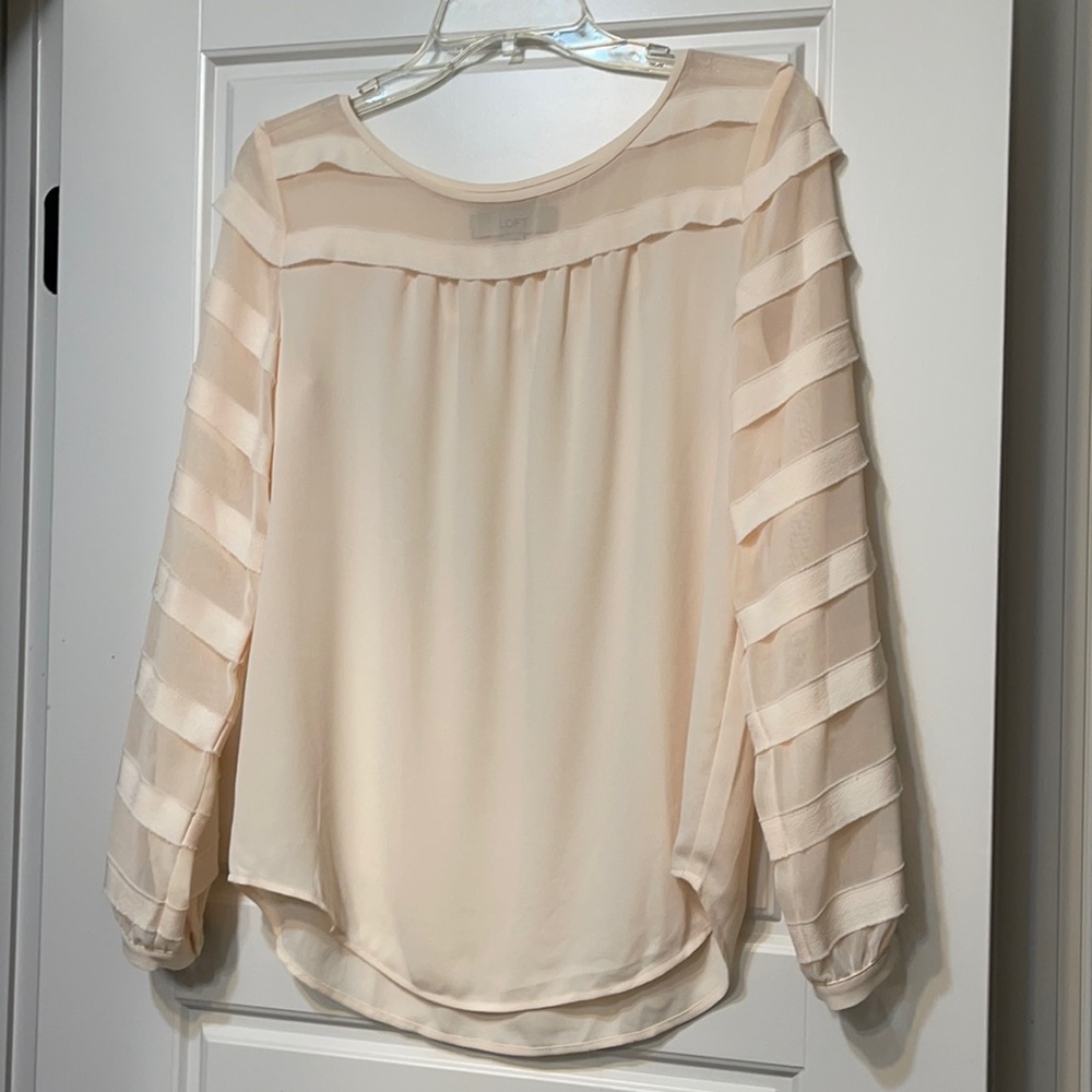Pale peach, long sleeve chiffon blouse XS